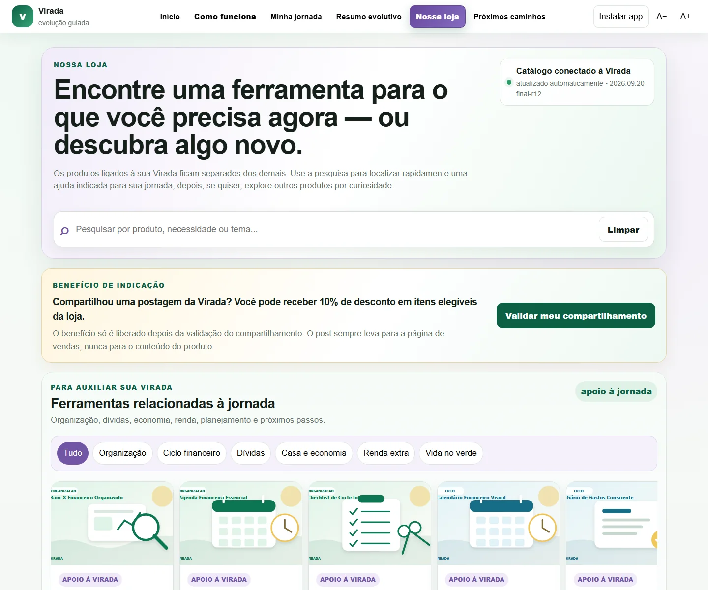 Tela da loja Virada